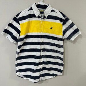 Staple Pigeon Short Sleeve Button Down Navy Blue Striped Shirt Men’s Size Large